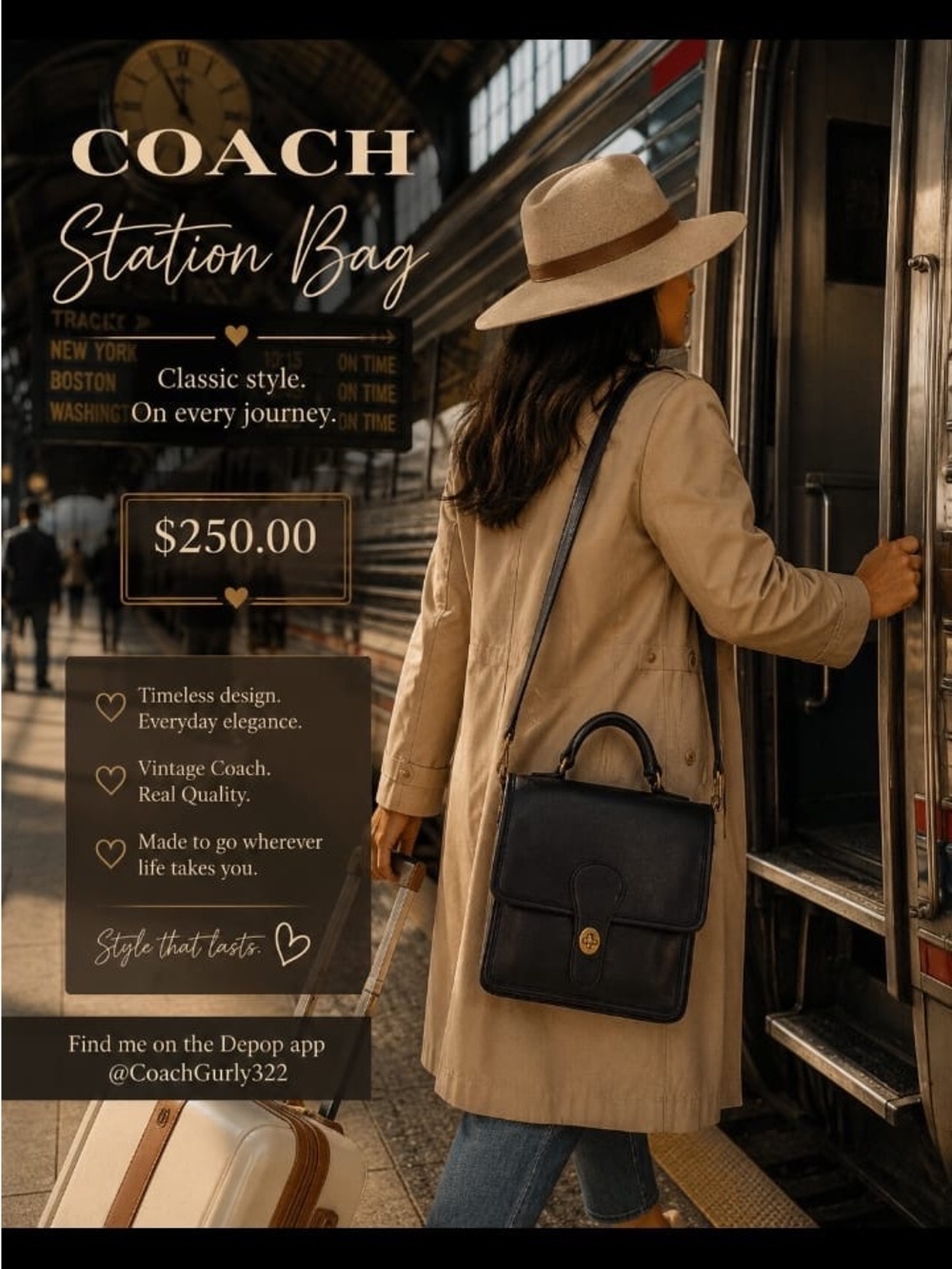 Coach Black Leather Station Satchel - Black